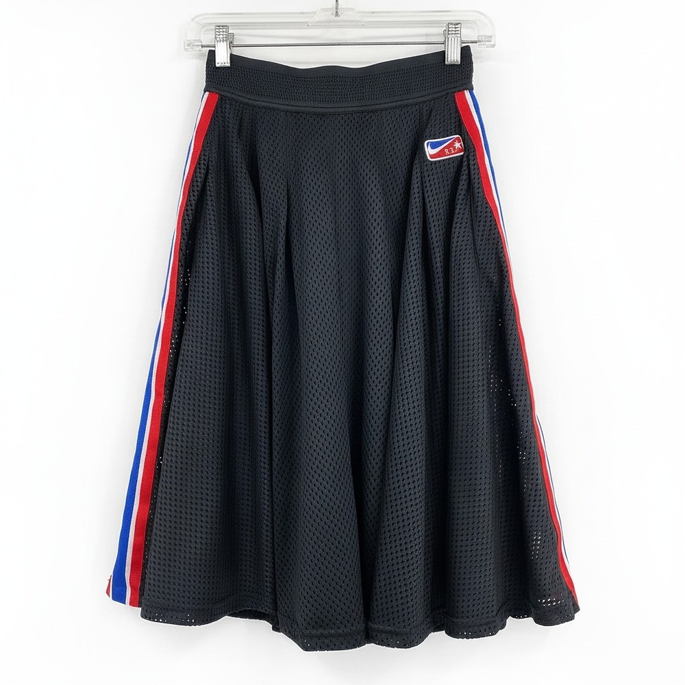 Nike Black Blue Midi Skirt Side Stripe Pleated | Womens XS
